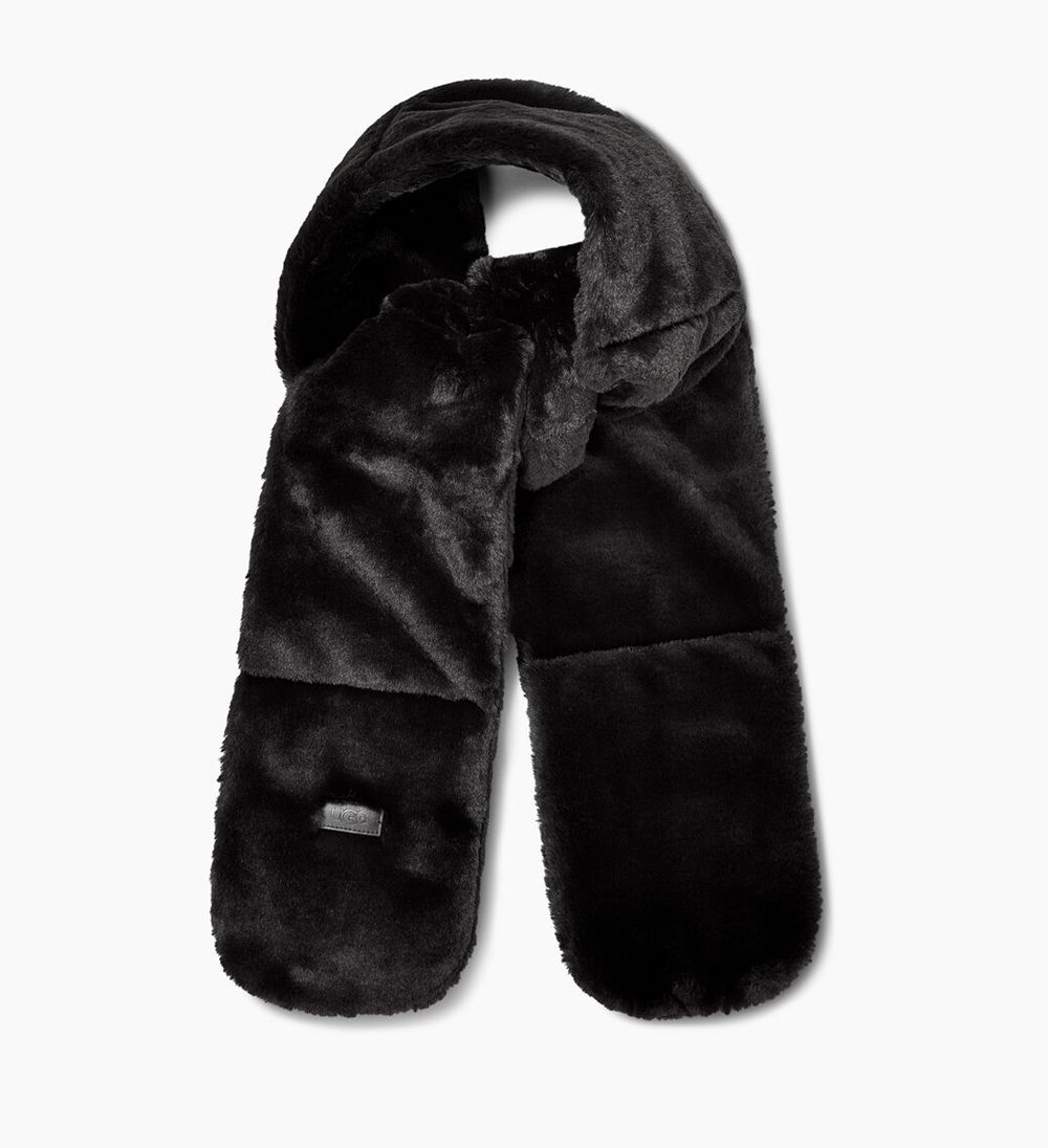 Ugg Scarfs Womens - Ugg Faux Fur Oblong Black - 762QLSCXV